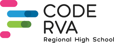 Code RVA Regional High School logo - various color horizontal lines